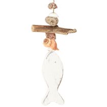 Article Carillon à vent voilier décoration poisson bois blanc naturel H56cm