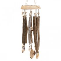 Carillon à vent en bois, décoration maritime coquillages nature Ø14cm H40cm