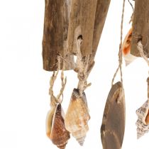Carillon à vent en bois, décoration maritime coquillages nature Ø14cm H40cm