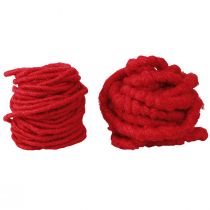 Article Lot de 2 cordons en laine et feutre rouge, mèche, fil polaire, L7 m