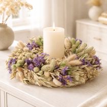 Article Couronne de fleurs séchées pour le printemps et l'été, pour la table et la porte d'entrée, pour les occasions spéciales avec des touches de couleur, 26 cm