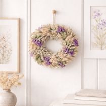 Article Couronne de fleurs séchées pour le printemps et l'été, pour la table et la porte d'entrée, pour les occasions spéciales avec des touches de couleur, 26 cm