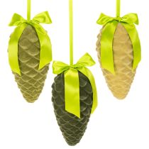 Article Zapfen décoratifs artificiels avec ruban et nœud 23 cm vert 3 pièces