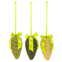Article Zapfen décoratifs artificiels avec ruban et nœud 23 cm vert 3 pièces