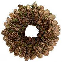 Article Couronne de cônes avec mousse Grande couronne de cônes d&#39;épicéa Ø45cm