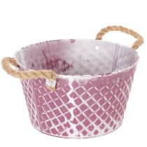 Article Zinc violet effet vintage avec poignées corde – Diamètre 24,5 cm, hauteur 14 cm
