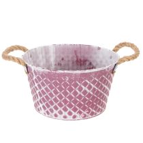 Article Zinc violet effet vintage avec poignées corde – Diamètre 24,5 cm, hauteur 14 cm
