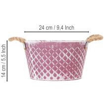 Article Zinc violet effet vintage avec poignées corde – Diamètre 24,5 cm, hauteur 14 cm