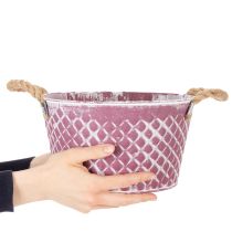 Article Zinc violet effet vintage avec poignées corde – Diamètre 24,5 cm, hauteur 14 cm