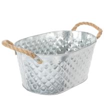 Article Bol ovale en zinc avec anses en corde, 27 cm x 17,5 cm, H 12 cm