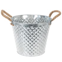 Article Pot en zinc motif losanges avec poignées en corde Ø24,5cm H21cm