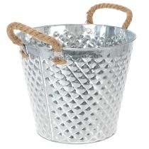 Article Pot en zinc motif losanges avec poignées en corde Ø24,5cm H21cm