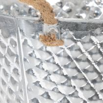 Article Pot en zinc motif losanges avec poignées en corde Ø24,5cm H21cm