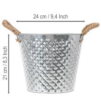 Article Pot en zinc motif losanges avec poignées en corde Ø24,5cm H21cm