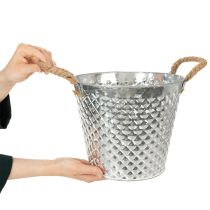 Article Pot en zinc motif losanges avec poignées en corde Ø24,5cm H21cm