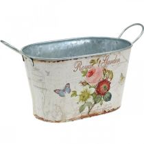 Article Bac à fleurs vintage, pot en métal avec poignées, jardinière avec roses L18cm H10.5cm