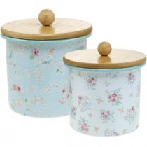 Article Boîte émaillée avec couvercle bois motif fleur H10/12cm lot de 2