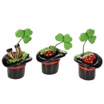 Article Trèfle et scarabée porte-bonheur en haut-de-forme, 7 cm, lot de 3