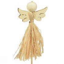Article Décoration de Noël – Ange en bois et fibre végétale sur tige, 5 × 11 cm, lot de 12