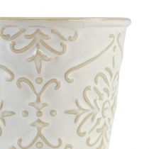 Article Lot de 4 cache-pots en céramique blanche avec motifs, Ø7 cm x H8 cm