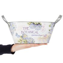 Article Coupe décorative en métal avec poignées, motif hortensias bleus, 32×15×15 cm
