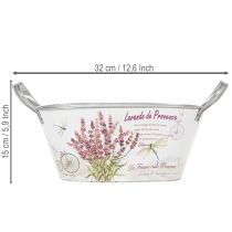 Article Coupe ovale en métal avec poignées motif lavande 32×15×15 cm