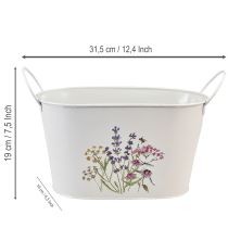 Article Coupe à plante en métal blanc motif fleurs sauvages et abeille 27×16×15,5 cm