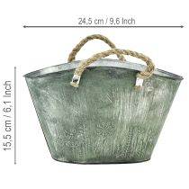 Article Cache-pot avec poignées en métal et jute 24,5×17×15,5 cm