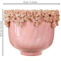 Article Cache-pot en céramique avec bordure fleurie rose Ø19cm H16.5cm