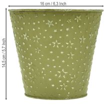 Article Pot de fleurs en métal, jardinière, étoiles, vert et argent, Ø16cm