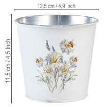Article Cache-pot en métal blanc motif marguerites et lavande Ø12,5cm H11,5cm