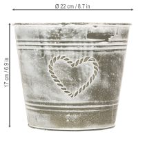 Article Pot de fleurs en métal style shabby chic avec motif en forme de cœur, Ø 22 cm, H 17,5 cm