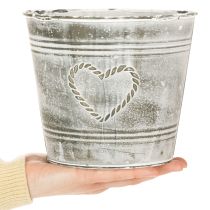 Article Pot de fleurs en métal style shabby chic avec motif en forme de cœur, Ø 22 cm, H 17,5 cm