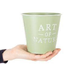 Article Pot en métal couleur vert menthe avec inscription "Art of Nature" Ø15 cm H13,5 cm