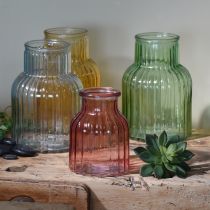 Article Vase à fleurs rétro en verre vert rainuré Ø13,5cm H20cm