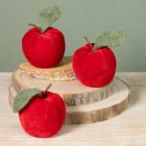 Article Tissu décoratif pomme avec feuille velours et feutre rouge Ø7,5cm H9cm 9 pcs