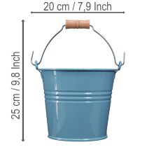 Article Seau décoratif, métal, anse en bois, pot de fleurs, bleu, 16 cm de haut, lot de 2
