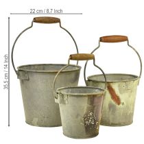 Article Seau décoratif vintage en métal rouillé Ø15/17,5/22 cm, lot de 3