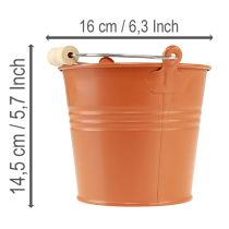 Article Deko seau métal avec anse bois orange brun Ø16cm H14,5cm 1,6L