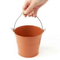 Article Deko seau métal avec anse bois orange brun Ø16cm H14,5cm 1,6L