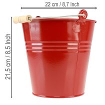Article Seau décoratif en métal rouge avec anse en bois - Ø22 cm, H21,5 cm, 6L