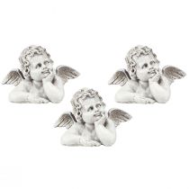 Article Figurine d'ange déco polyrésine décoration funéraire gris blanc H6cm 3 pièces
