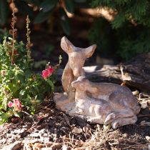 Article Figurine décorative cerf avec faon en pierre moulée marron blanc 20×11×17cm