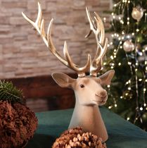 Article Tête de cerf décorative en plastique 52 cm marron et or pour intérieur