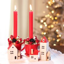 Article Ensemble de maisons décoratives en bois, rouge et blanc, décoration hivernale composée de plusieurs éléments, 13 cm, 6 pièces
