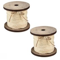Article Cordon décoratif coton crème Ø2mm bobine en bois de 16m chacune, 2 pièces