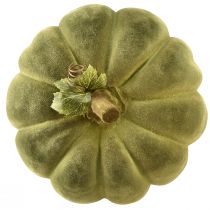 Article Citrouille déco floquée vert – veloutée, belle décoration d'automne 32cm