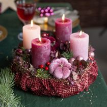 Article Citrouille décorative en tissu citrouille sur bâton rose bordeaux Ø7cm 9 pcs