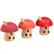 Article Champignons décoratifs maison en bois rouge orange décoration en bois 6×5cm 6pcs