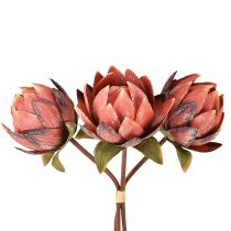 Article Fleurs artificielles décoratives Protea rouge-orange 34 cm 3 pièces